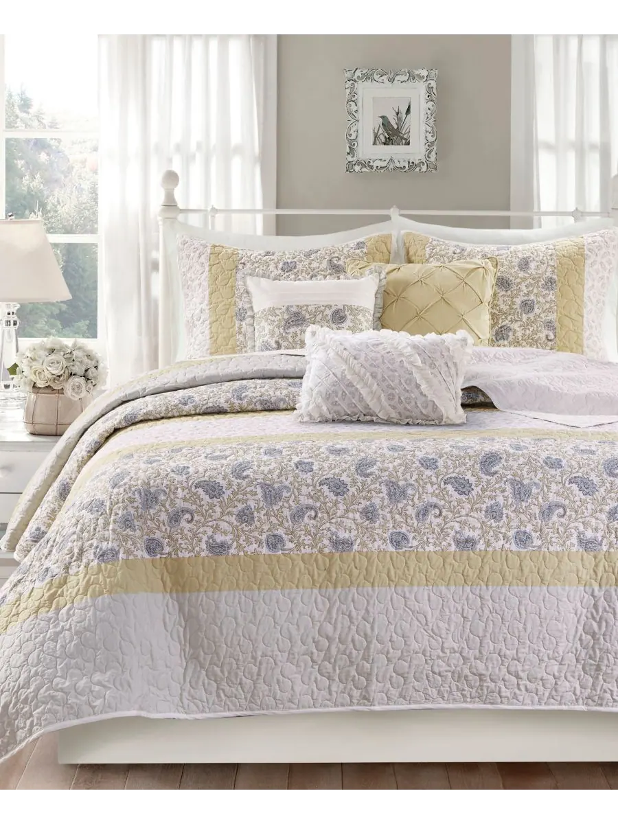 Комплект постельного белья Dawn Soft Cotton Percale из 6 предметов, размер King/Cal King Madison — изображение 2 из 9, желтый