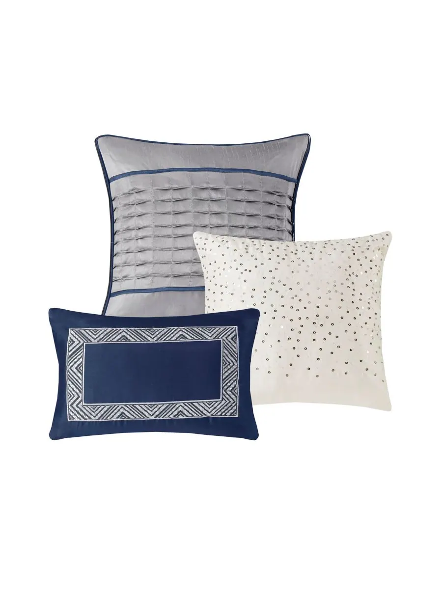 Комплект постельного белья Rhapsody Jacquard из 7 предметов, размер Queen Madison Park — изображение 3 из 10, темно-синий
