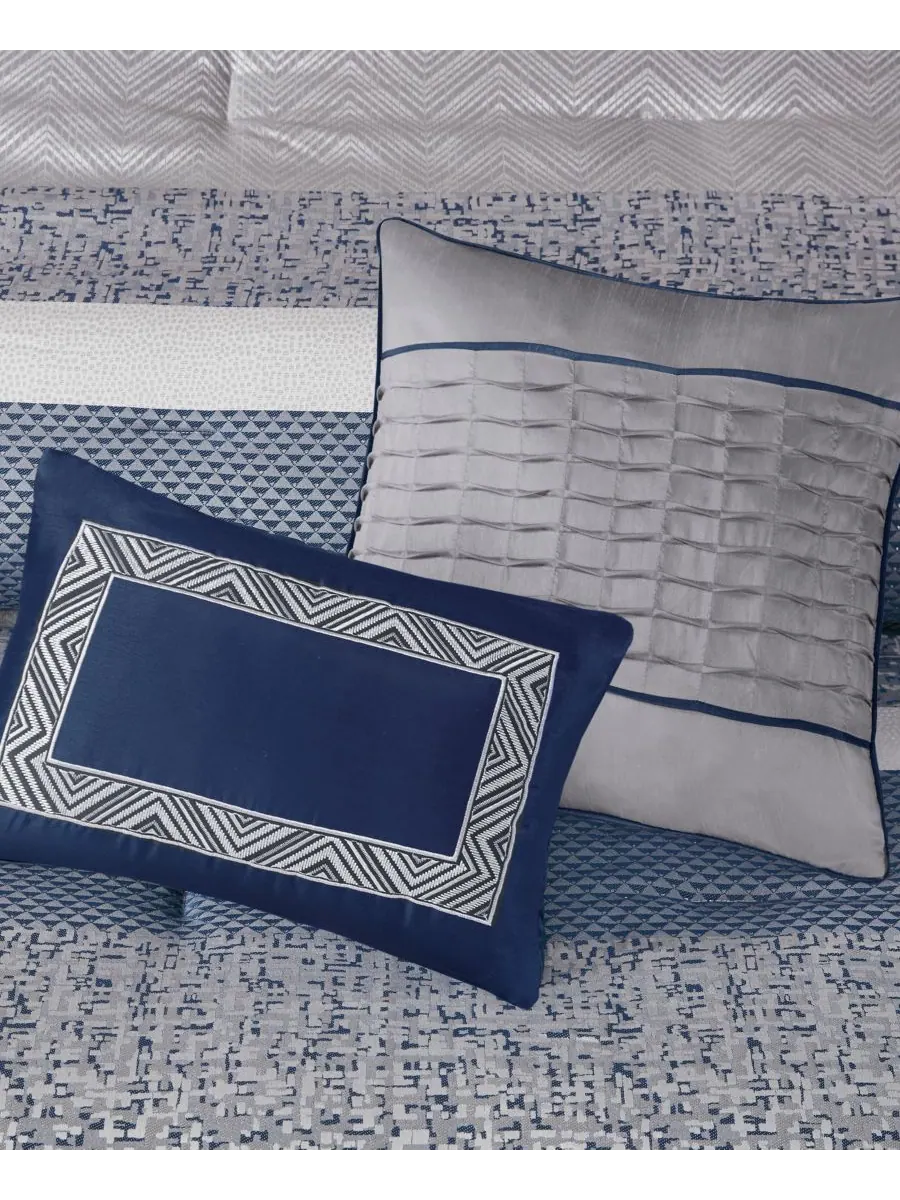 Комплект постельного белья Rhapsody Jacquard из 7 предметов, размер Queen Madison Park — изображение 8 из 10, темно-синий
