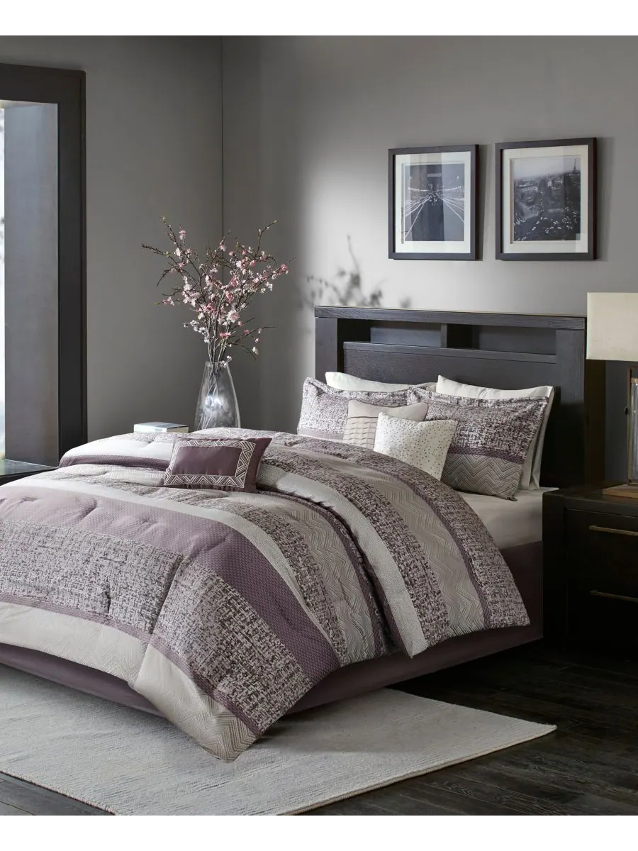 Комплект постельного белья Rhapsody Jacquard из 7 предметов, размер Queen Madison Park — изображение 1 из 10, фиолетовый