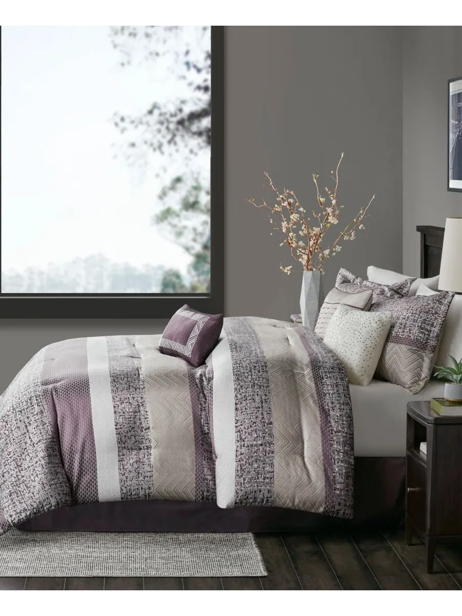 Комплект постельного белья Rhapsody Jacquard из 7 предметов, размер Queen Madison Park — изображение 2 из 10, фиолетовый
