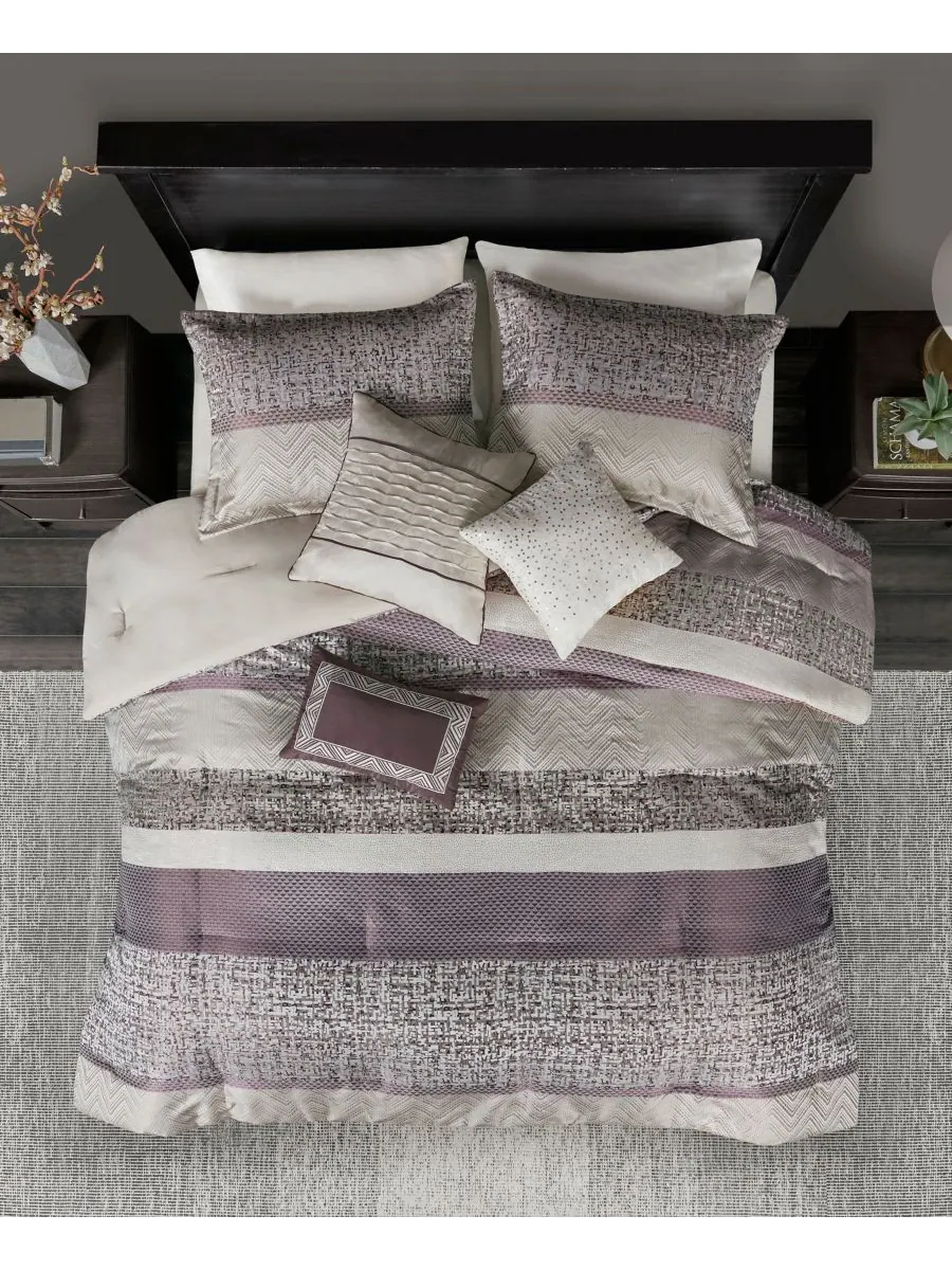 Комплект постельного белья Rhapsody Jacquard из 7 предметов, размер Queen Madison Park — изображение 3 из 10, фиолетовый