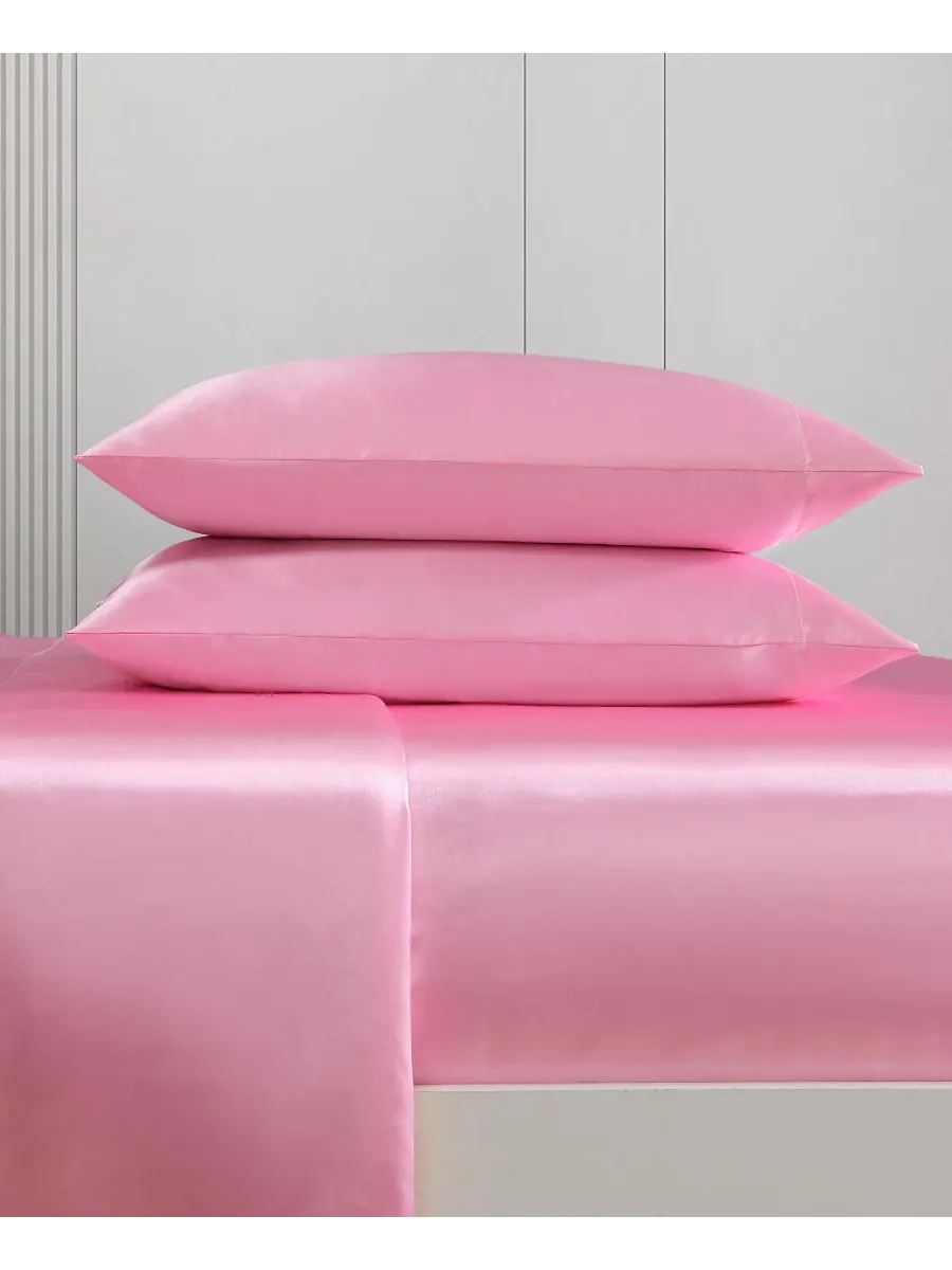 Комплект постельного белья из 3 предметов, однотонный атлас, размер Twin XL Betsey Johnson — изображение 3 из 6, розовый