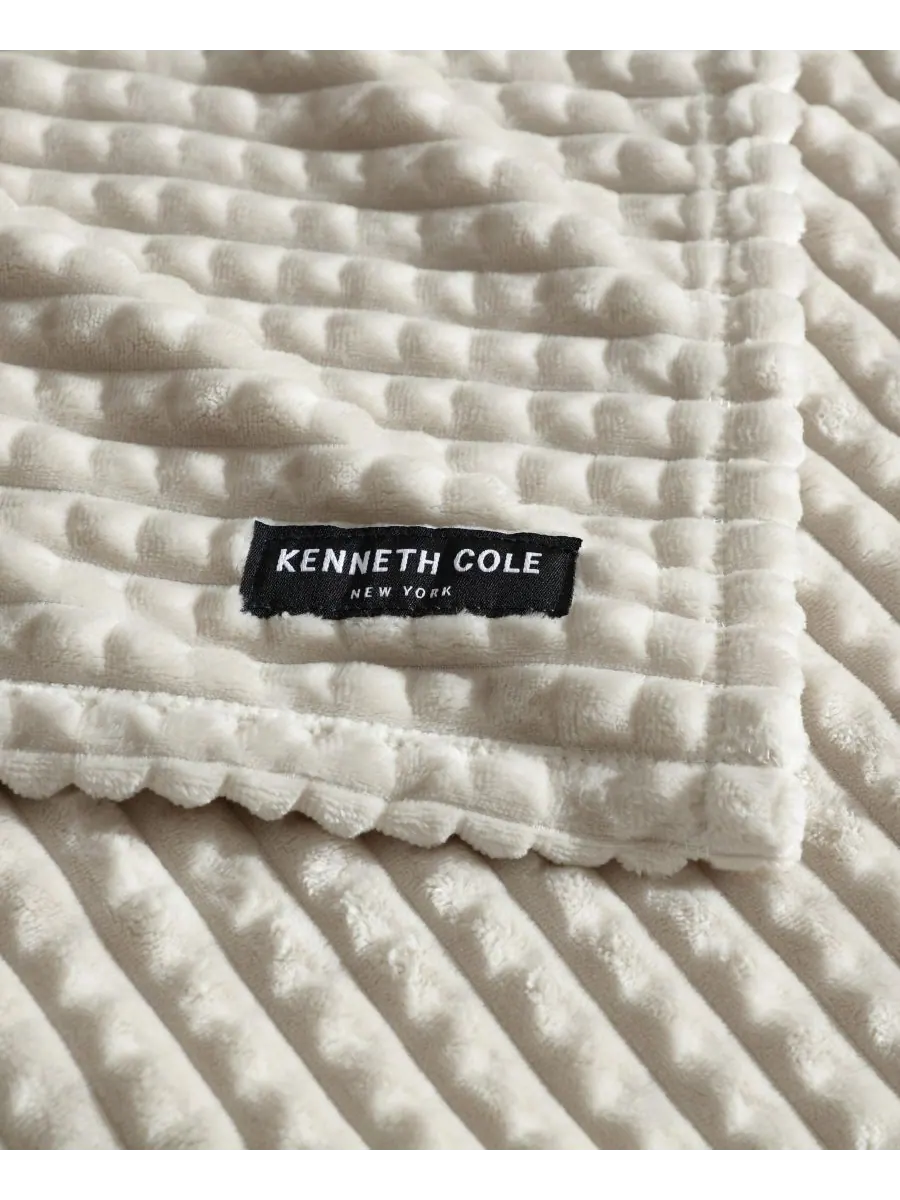 Однотонный плюшевый плед с жаккардовым узором, 60 x 50 дюймов Kenneth Cole New York — изображение 2 из 9, льняной