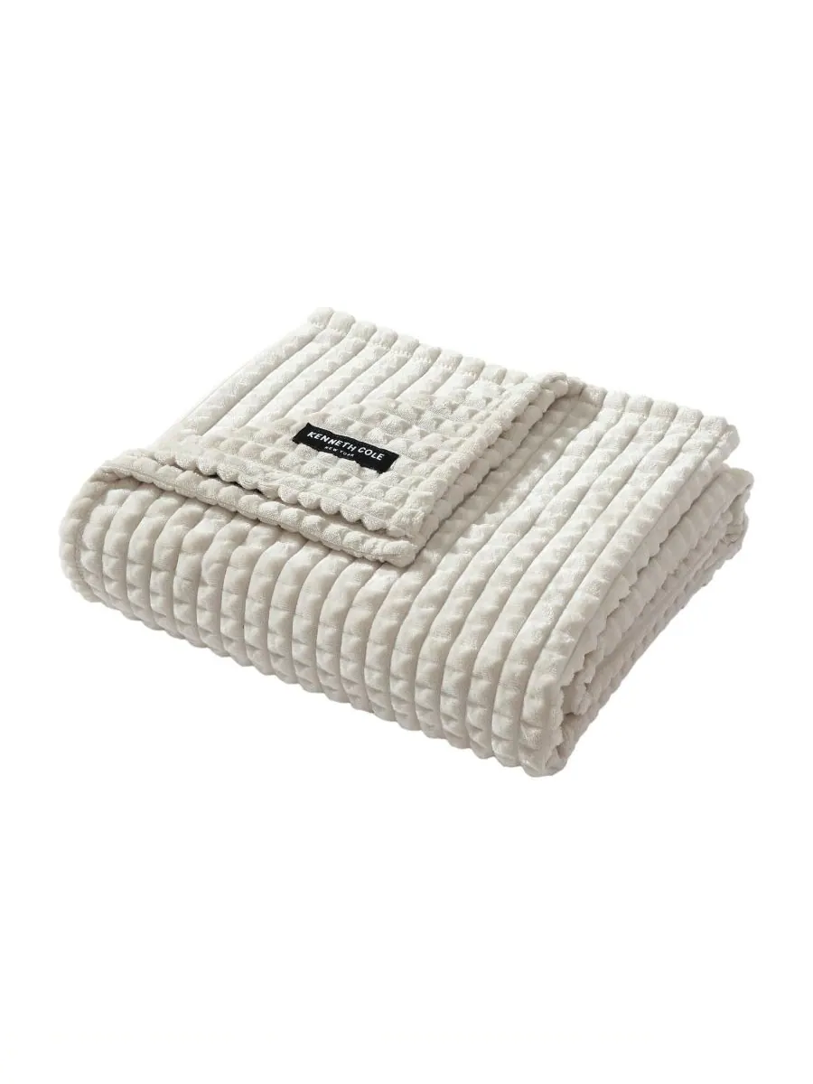 Однотонный плюшевый плед с жаккардовым узором, 60 x 50 дюймов Kenneth Cole New York — изображение 9 из 9, льняной