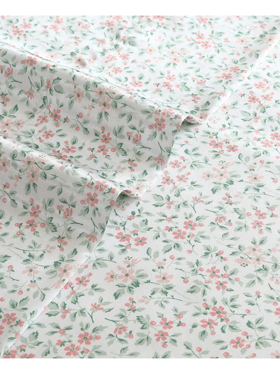 Комплект постельного белья из атласа с принтом, 4 предмета, размер Queen Laura Ashley — изображение 3 из 5, розовый