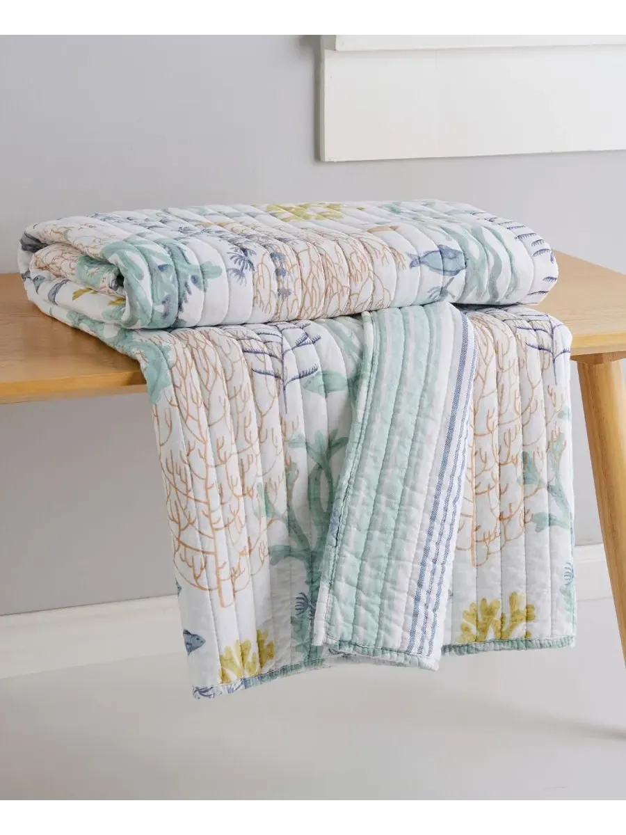 Двустороннее стеганое покрывало Ocean Meadow, 127 x 152 см Levtex — изображение 3 из 5, синий
