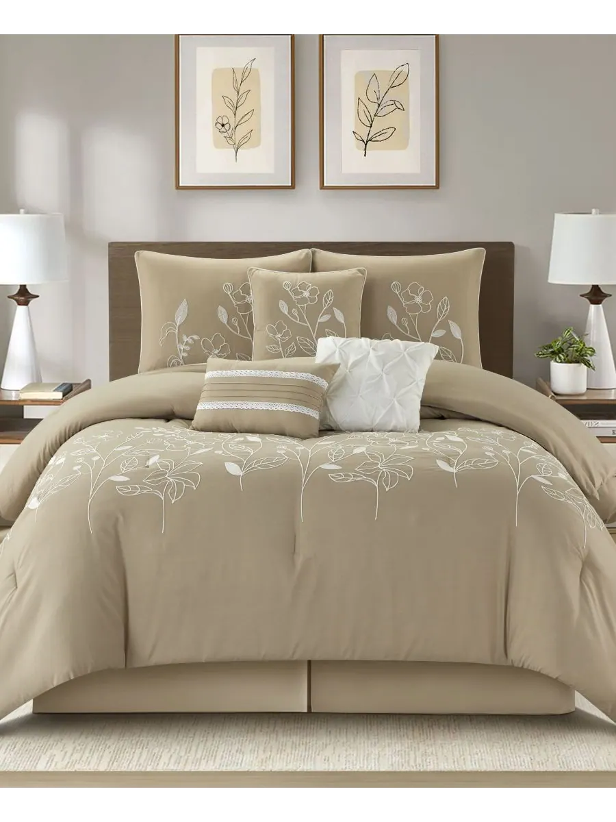 Комплект постельного белья Safina Floral из 7 предметов, размер King Stratford Park — изображение 1 из 5, тауп
