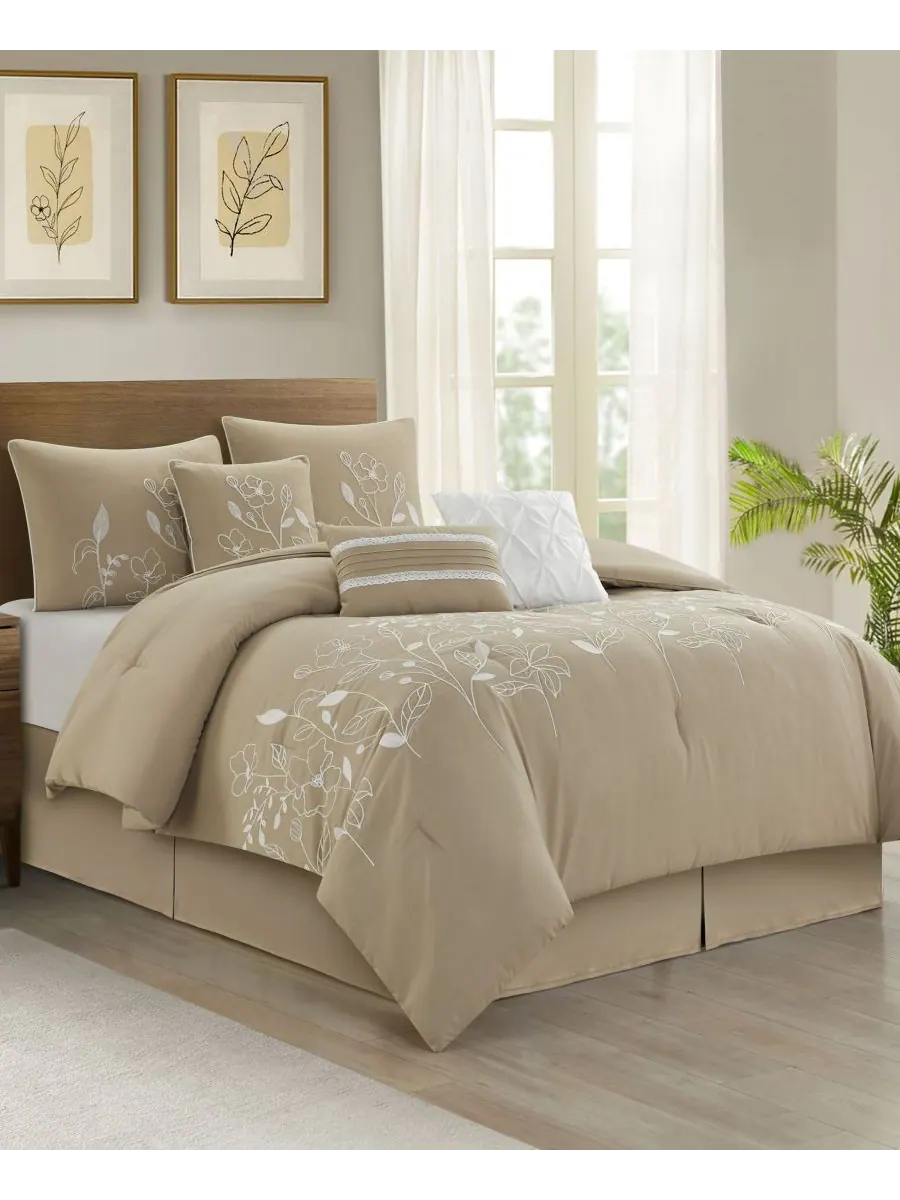 Комплект постельного белья Safina Floral из 7 предметов, размер King Stratford Park — изображение 3 из 5, тауп