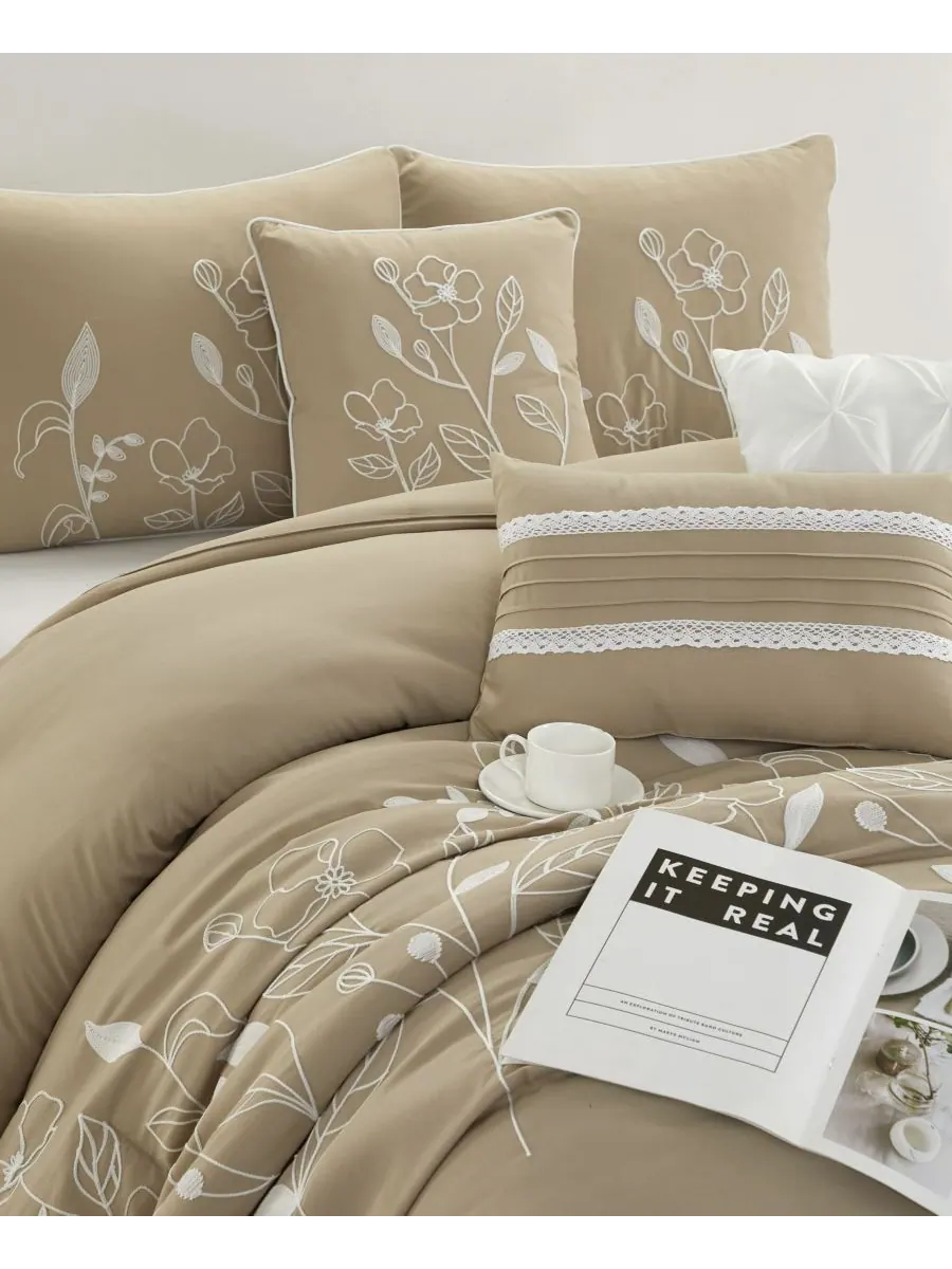 Комплект постельного белья Safina Floral из 7 предметов, размер King Stratford Park — изображение 4 из 5, тауп