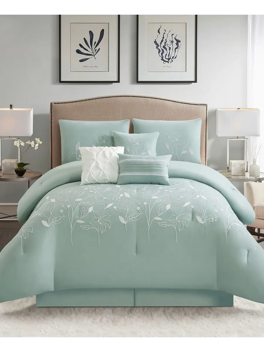 Комплект постельного белья Safina Floral из 7 предметов, размер King Stratford Park — изображение 1 из 10, зеленый