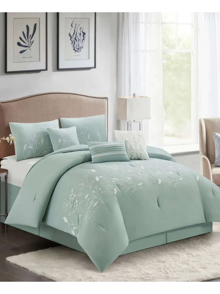 Комплект постельного белья Safina Floral из 7 предметов, размер King Stratford Park — изображение 6 из 10, зеленый