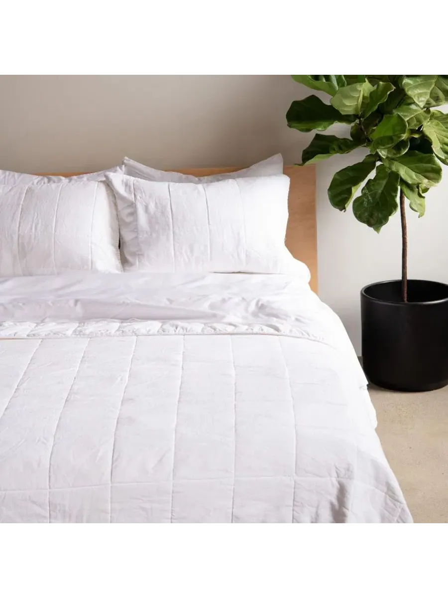 Комплект стеганый из французского льна, 3 предмета, Twin/Twin XL Bokser Home — изображение 1 из 9, белый