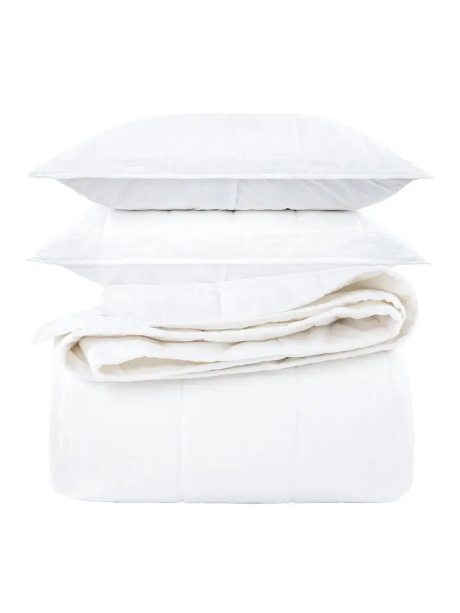 Комплект стеганый из французского льна, 3 предмета, Twin/Twin XL Bokser Home — изображение 2 из 9, белый