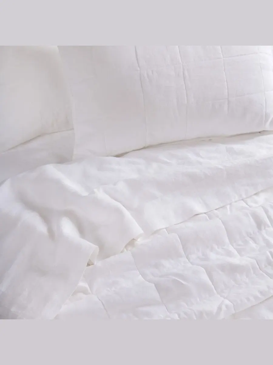 Комплект стеганый из французского льна, 3 предмета, Twin/Twin XL Bokser Home — изображение 6 из 9, белый