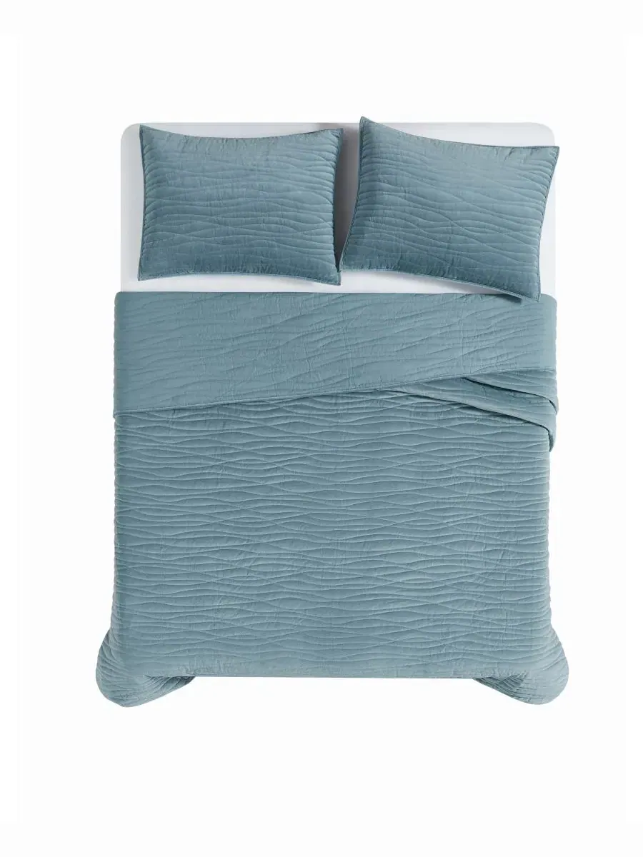 Комплект стеганого покрывала Wavy Cotton Matte Velvet Royal Velvet — изображение 4 из 6, синий