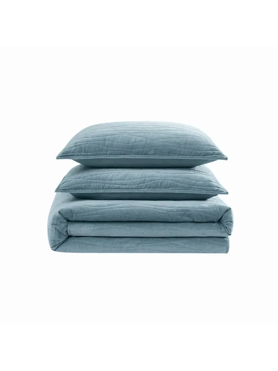 Комплект стеганого покрывала Wavy Cotton Matte Velvet Royal Velvet — изображение 5 из 6, синий