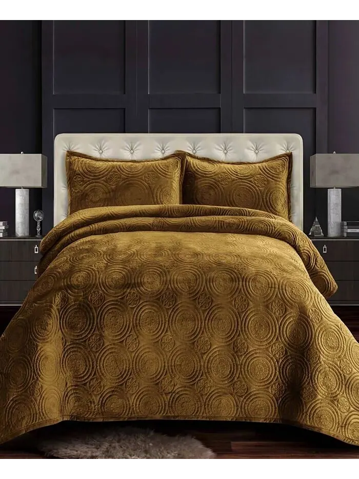 Комплект одеял большого размера из бархата Capri Medallion Tribeca Living — изображение 1 из 2, бежевый
