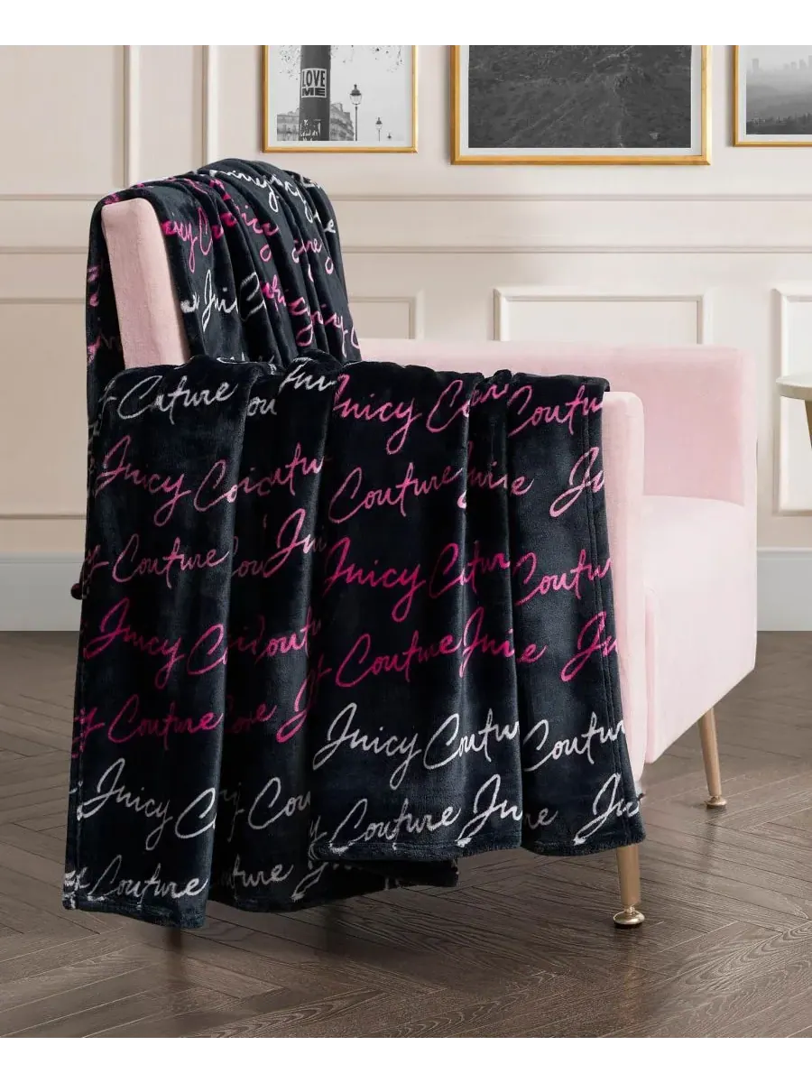 Большой плед из плюша с принтом, 152 x 178 см Juicy Couture — изображение 2 из 7, черный
