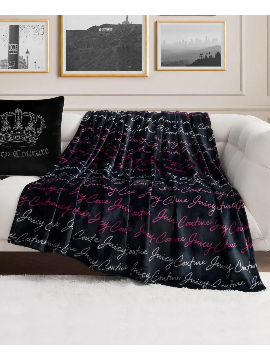 Большой плед из плюша с принтом, 152 x 178 см Juicy Couture — изображение 3 из 7, черный