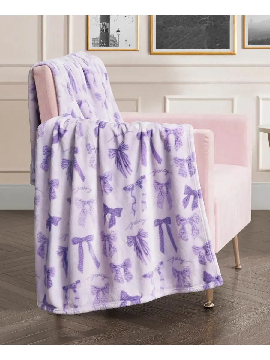 Большой плед из плюша с принтом, 152 x 178 см Juicy Couture — изображение 2 из 7, фиолетовый