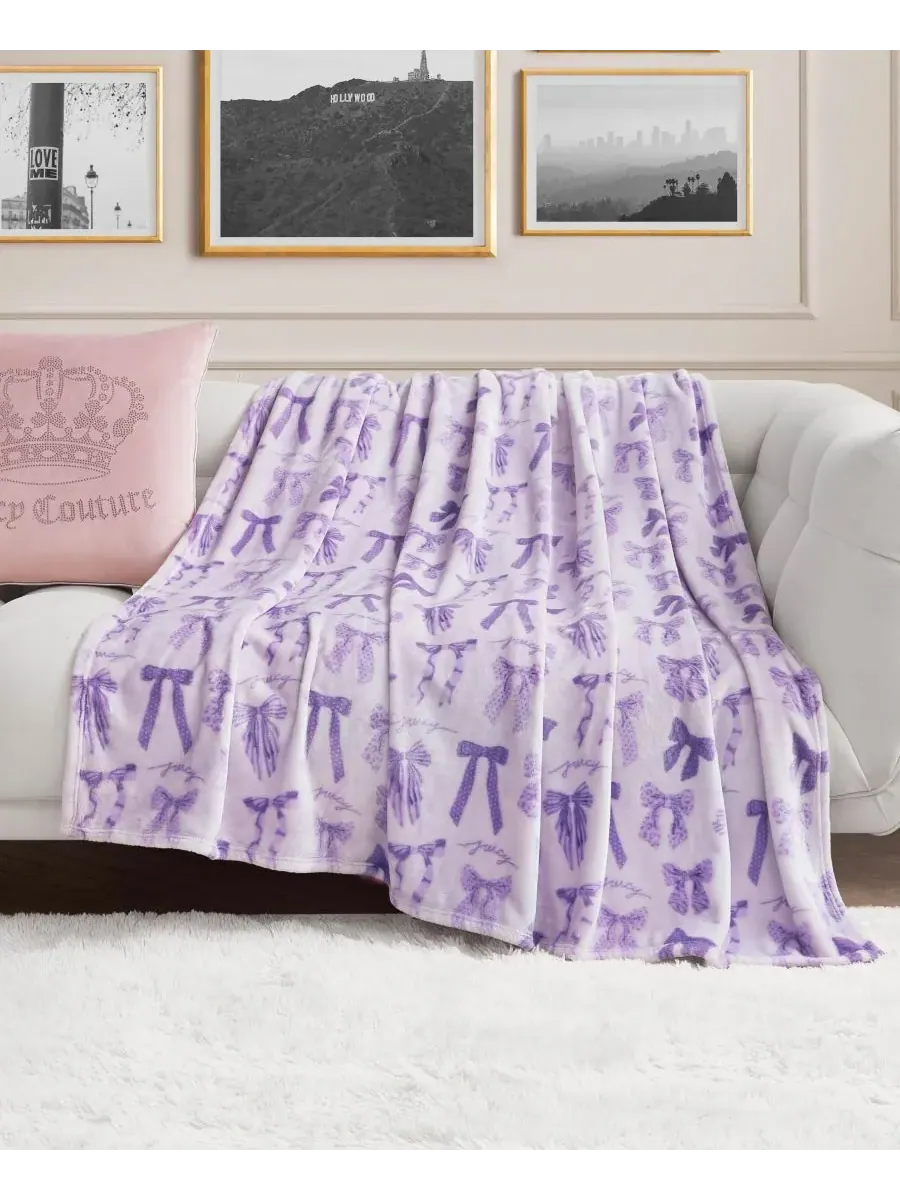 Большой плед из плюша с принтом, 152 x 178 см Juicy Couture — изображение 3 из 7, фиолетовый