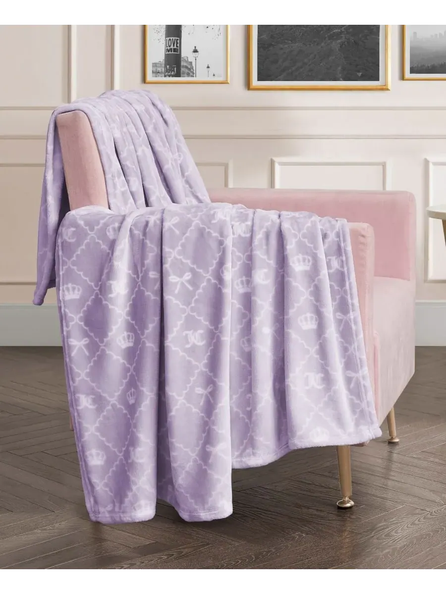 Большой плед из плюша с принтом, 152 x 178 см Juicy Couture — изображение 2 из 7, фиолетовый