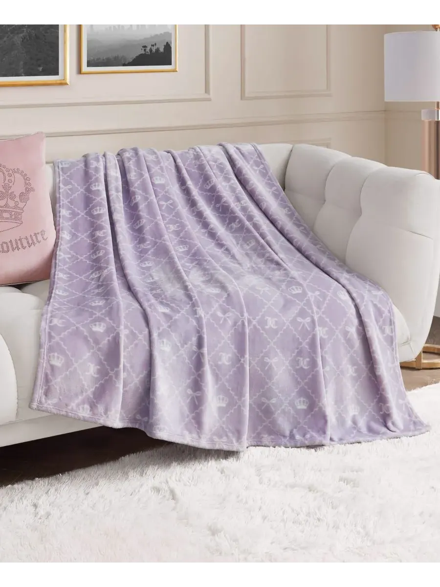Большой плед из плюша с принтом, 152 x 178 см Juicy Couture — изображение 3 из 7, фиолетовый