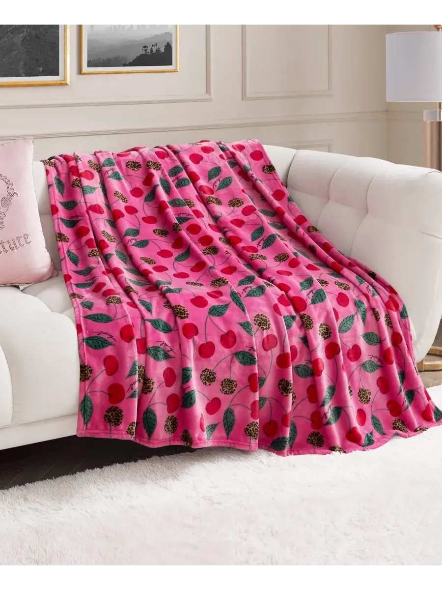 Большой плед из плюша с принтом, 152 x 178 см Juicy Couture — изображение 3 из 7, розовый/вишневый