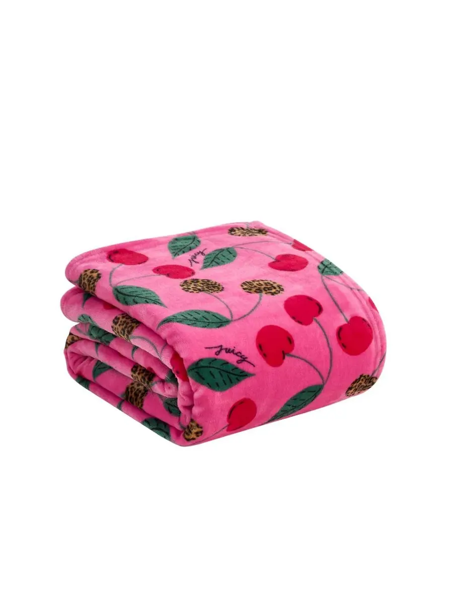 Большой плед из плюша с принтом, 152 x 178 см Juicy Couture — изображение 5 из 7, розовый/вишневый