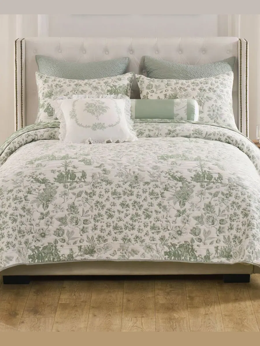 Покрывало с наволочками 2-предметный набор, Twin/Twin XL, Patchwork Toile Greenland Home Fashions