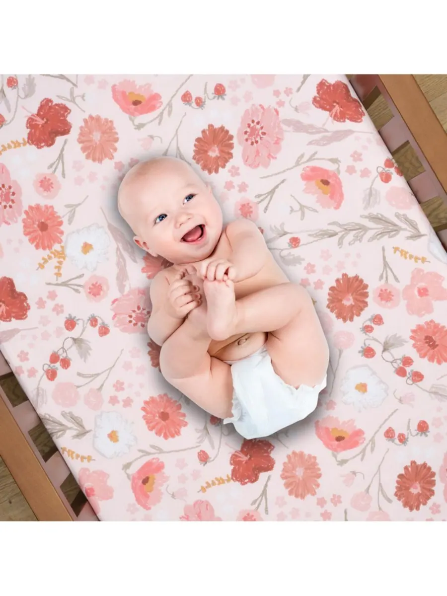 Комплект постельного белья для детской кроватки Flower Power из 3 предметов с цветочным принтом — изображение 3 из 10