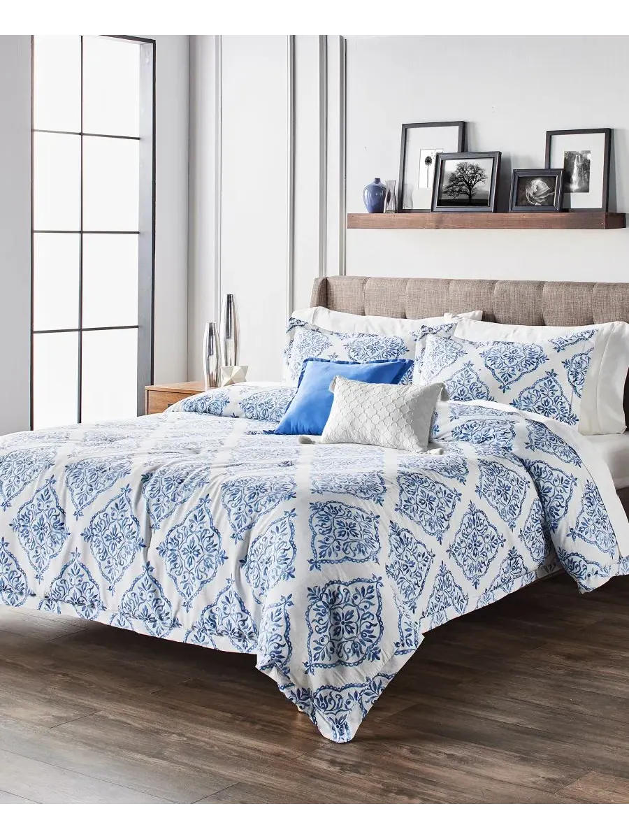Комплект постельного белья Louisa Rayon Blend 4-Piece Comforter Set Anne Klein, Twin — изображение 2 из 7, синий белый