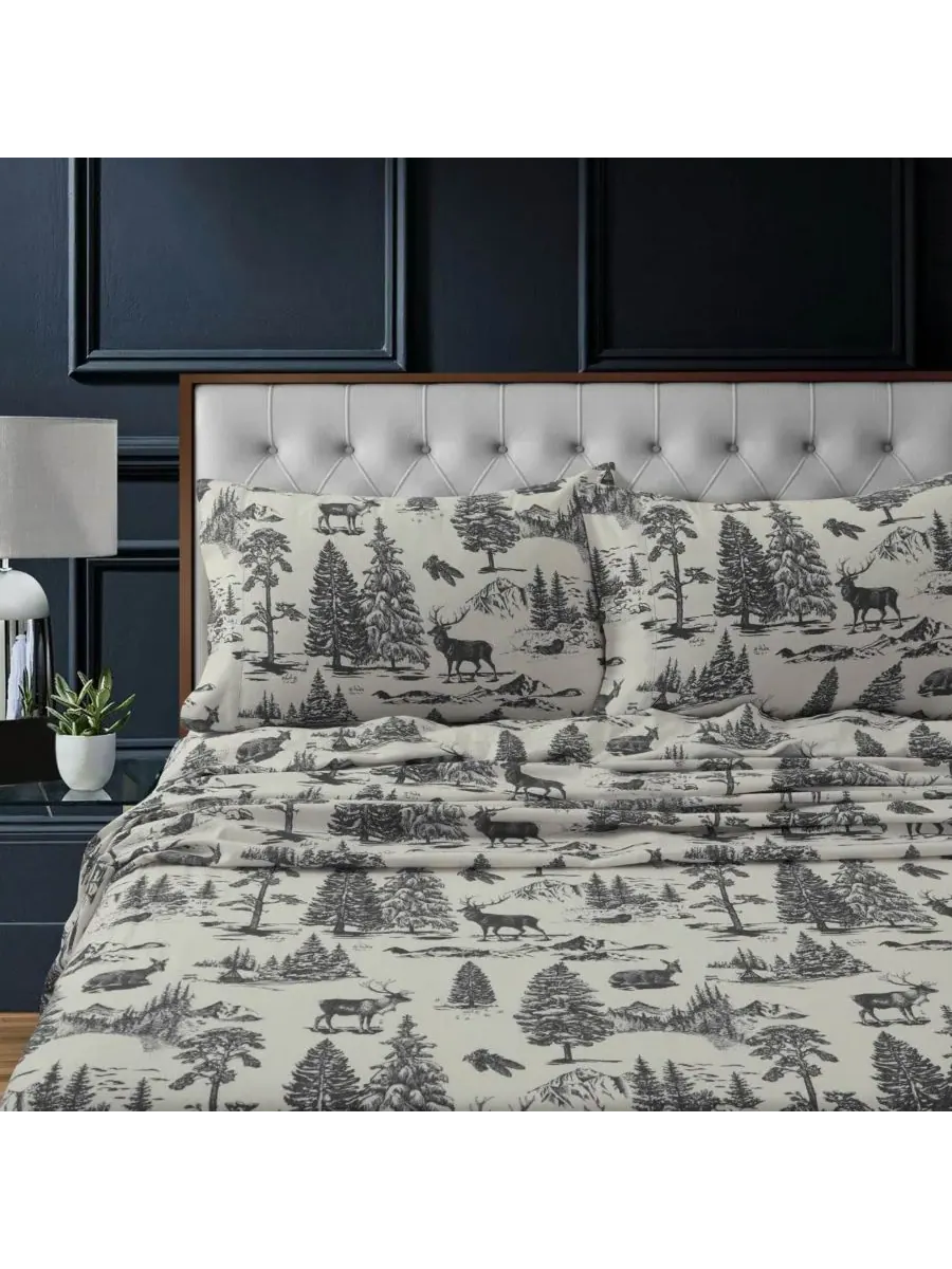 Комплект постельного белья Mountain Toile из плотной фланели с очень глубокими карманами, размер — изображение 4 из 7