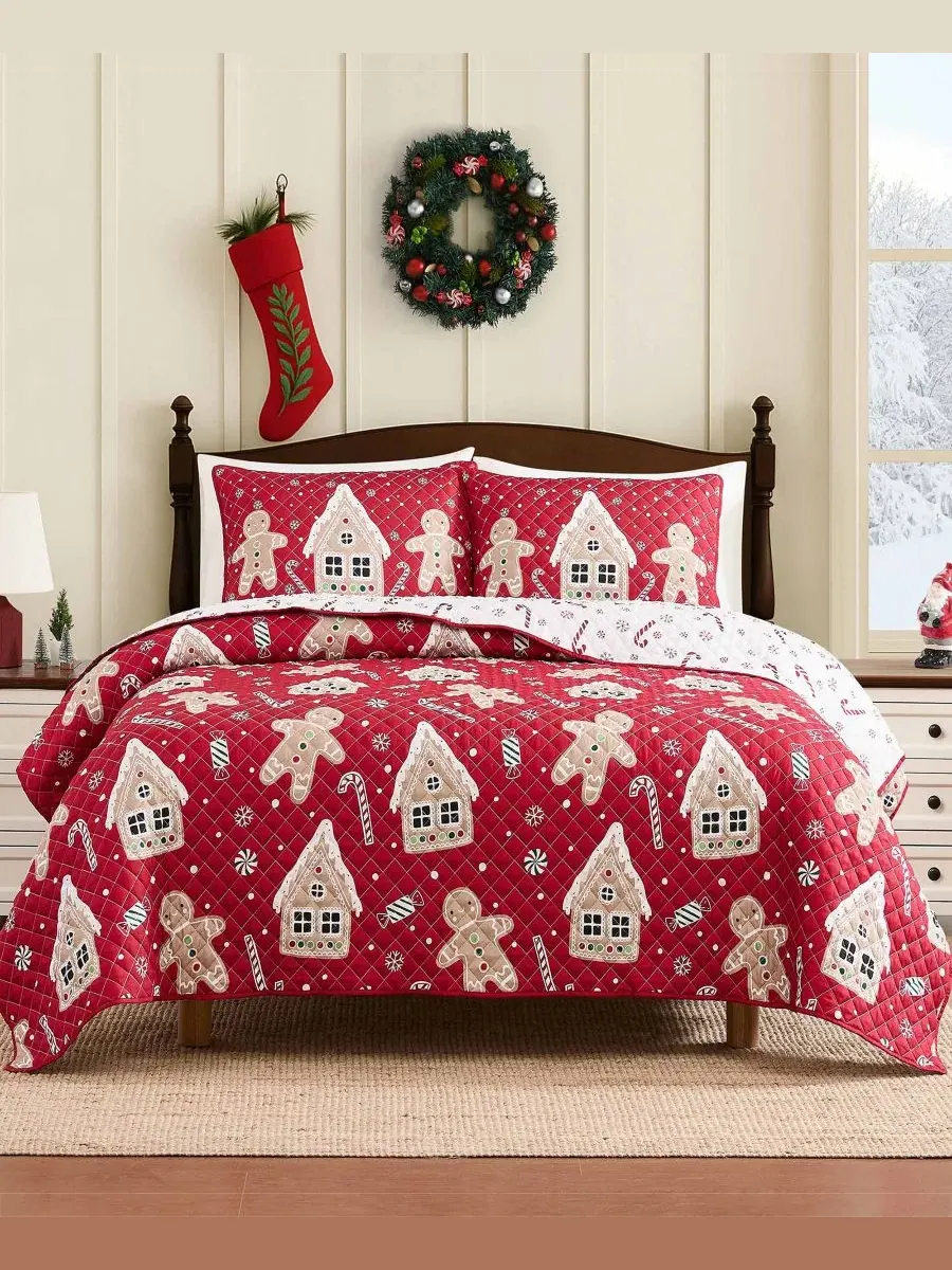 Комплект стеганого покрывала Holiday Lane Reversible 3-Pc., Full/Queen Avanti — изображение 2 из 3, красный