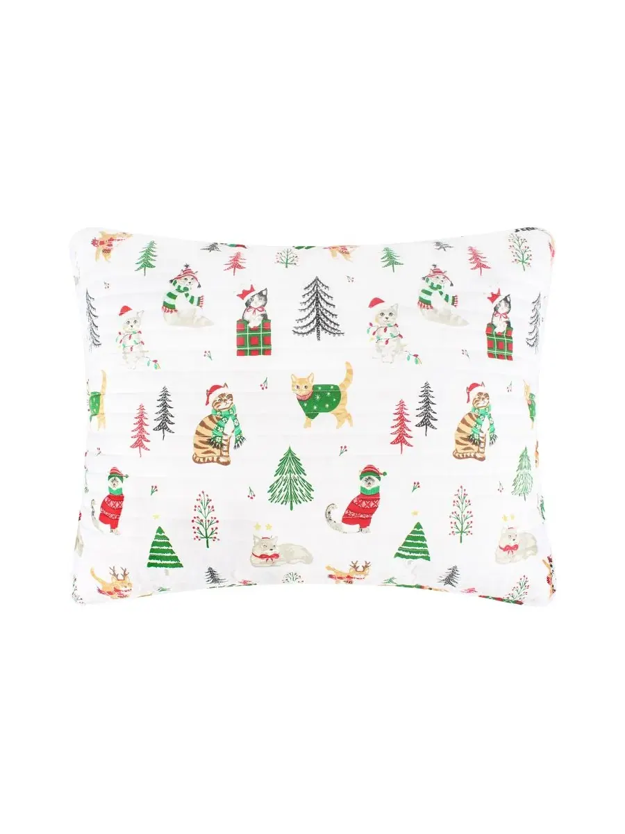 Комплект стеганого покрывала с наволочкой Meowy Christmas Reversible, Twin/Twin XL Levtex Home — изображение 3 из 7, белый