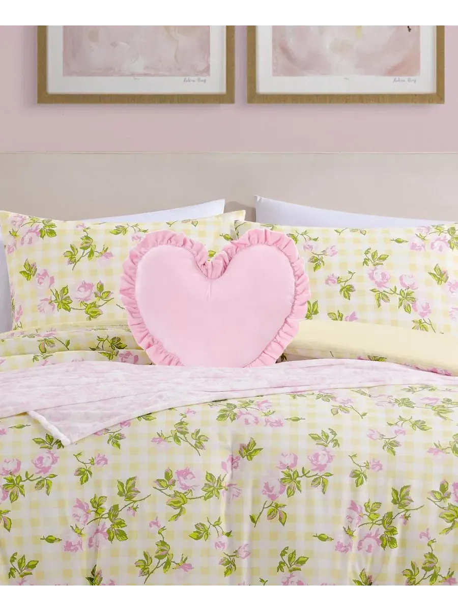 Комплект постельного белья 5 предметов с принтом Gingham Rose Betsey Johnson — изображение 5 из 12, желтый розовый