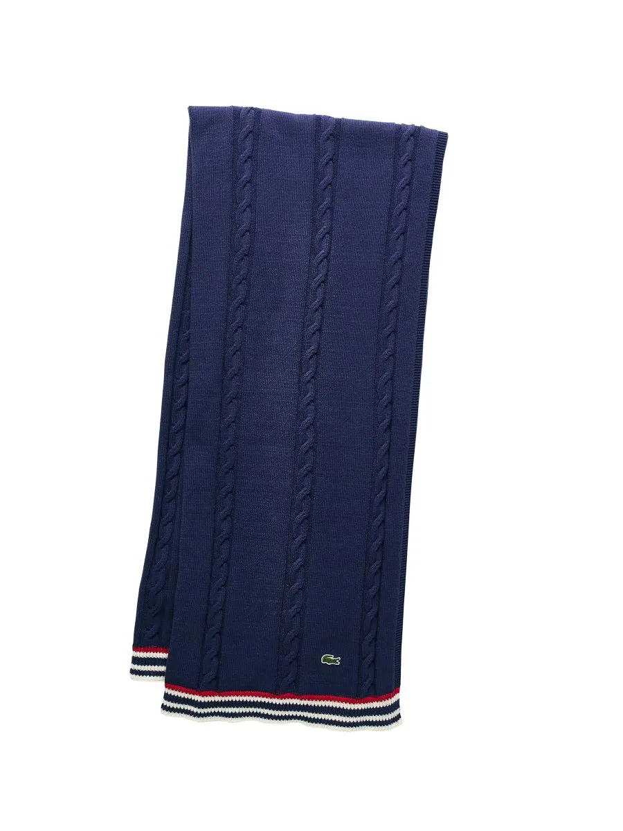 Плед из хлопка с косами, 50 x 70 дюймов Lacoste Home — изображение 1 из 4, темно-синий