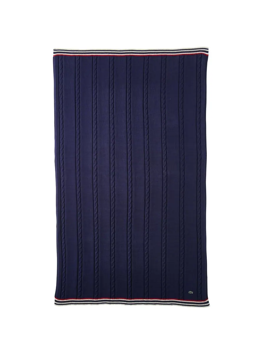 Плед из хлопка с косами, 50 x 70 дюймов Lacoste Home — изображение 2 из 4, темно-синий