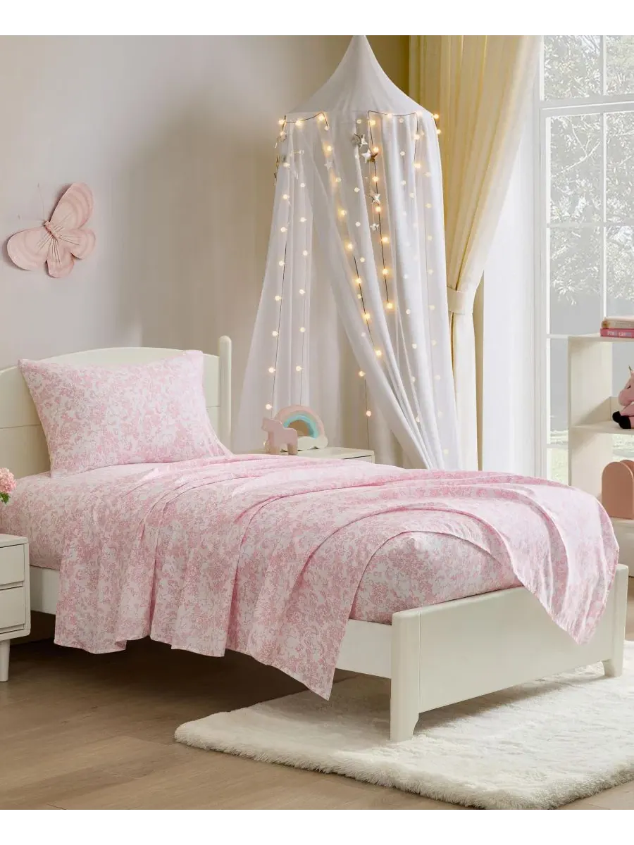 Комплект постельного белья Toile Unicorn из микрофибры, 4 предмета, Queen Laura Ashley Kids — изображение 2 из 6, розовый