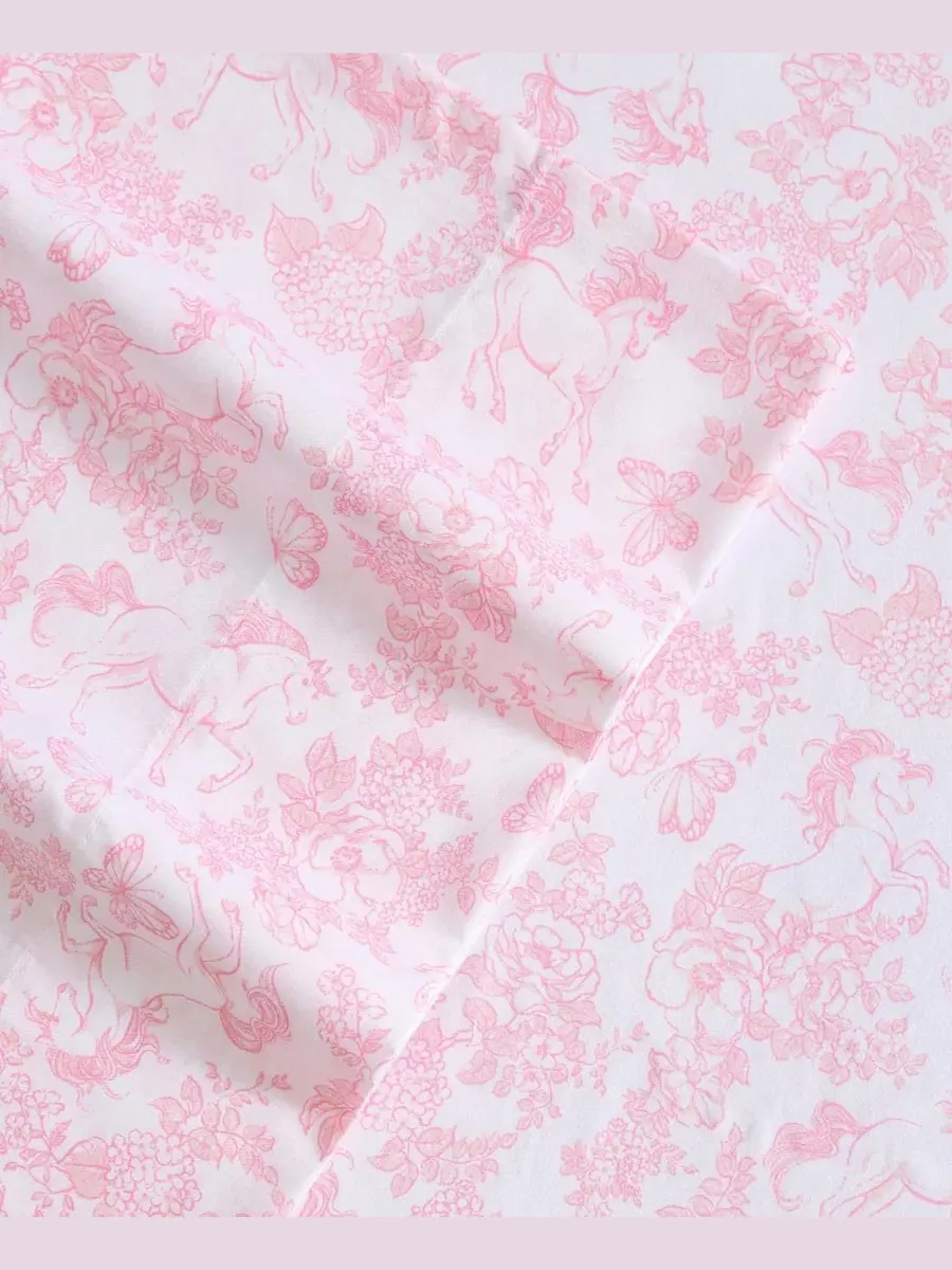 Комплект постельного белья Toile Unicorn из микрофибры, 4 предмета, Queen Laura Ashley Kids — изображение 3 из 6, розовый