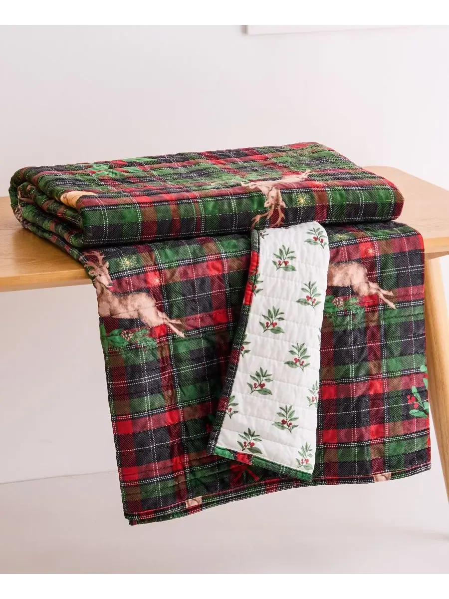 Плед двусторонний с рождественским принтом Merry Tartan Levtex Home — изображение 2 из 5, зеленый