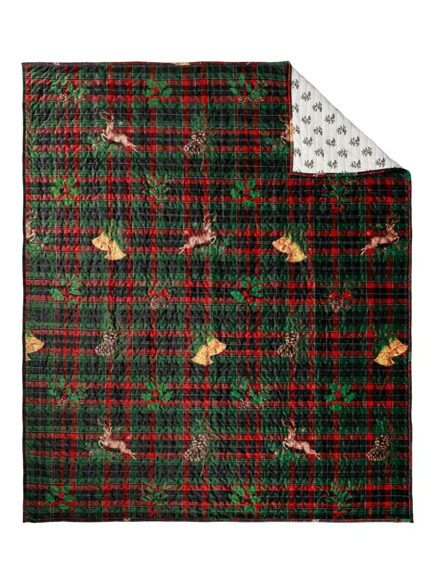 Плед двусторонний с рождественским принтом Merry Tartan Levtex Home — изображение 4 из 5, зеленый