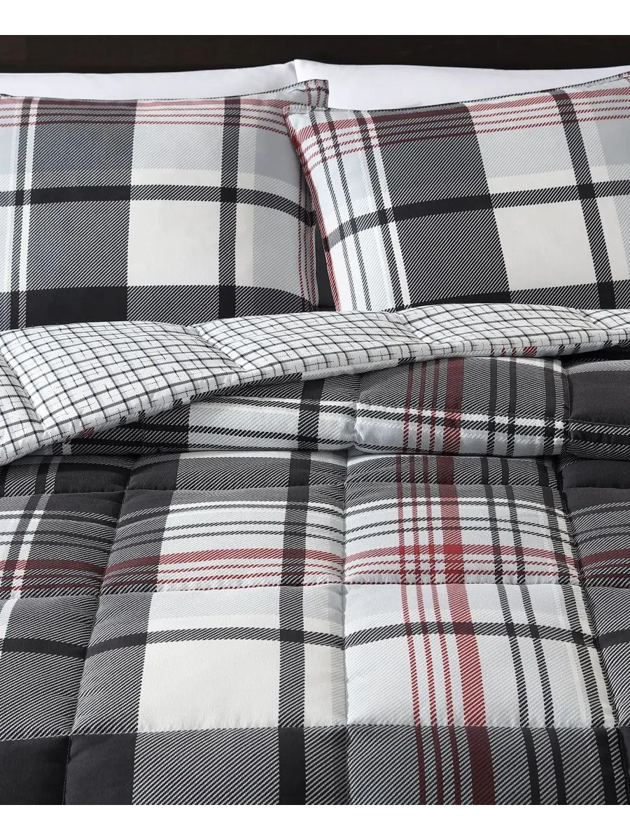 Комплект постельного белья Normandy Plaid Micro Suede Down Alternative из 3 предметов — изображение 7 из 10, черный красный