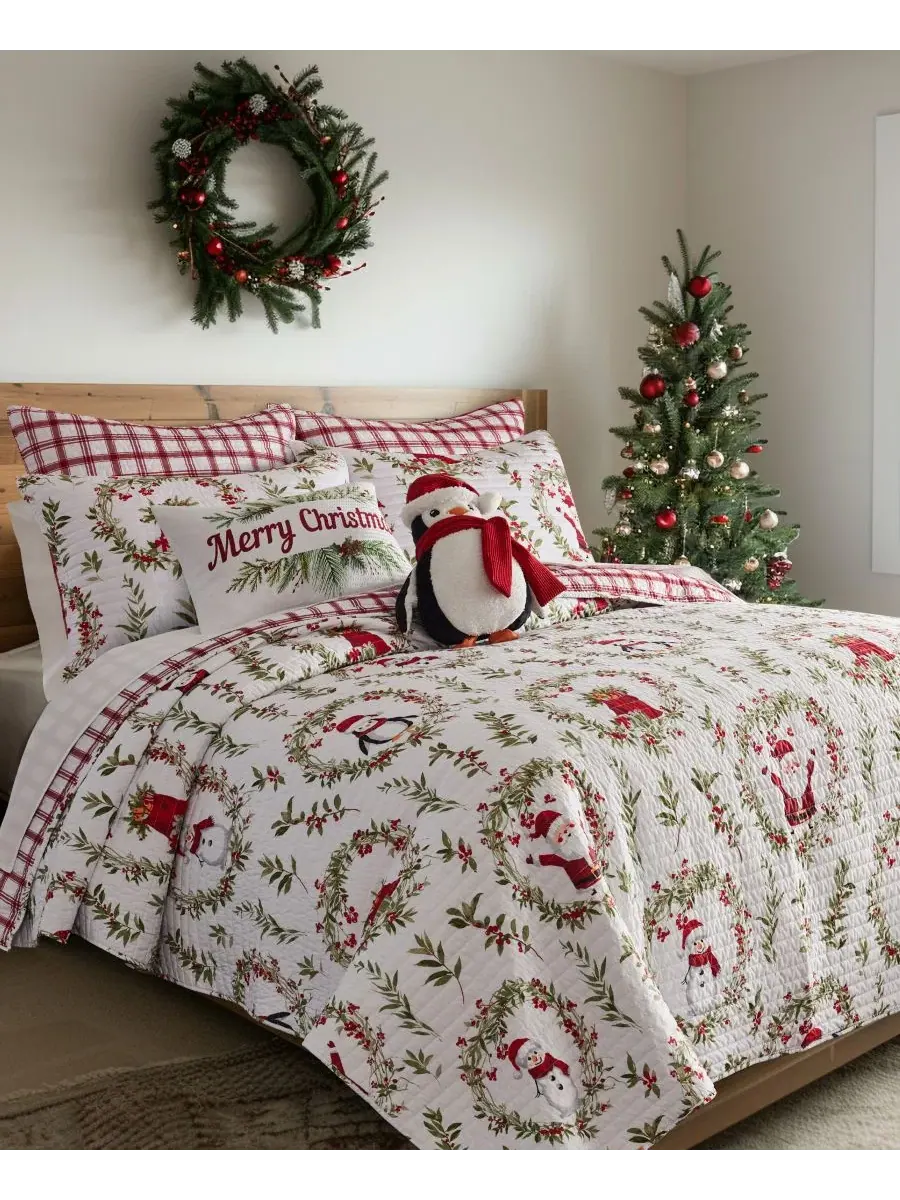 Комплект стеганого покрывала Merry Bright Pine Plaid Reversible Levtex Home — изображение 2 из 4, красный
