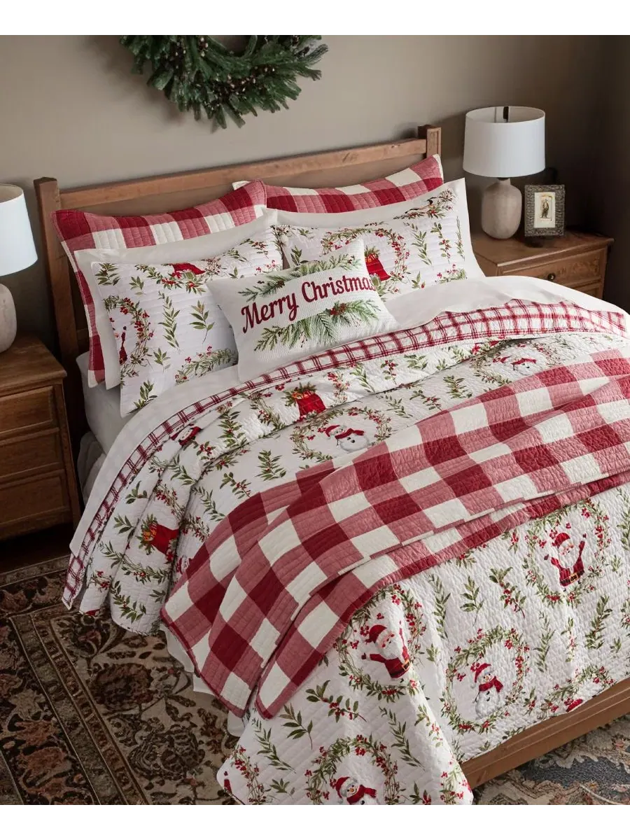 Комплект стеганого покрывала Merry Bright Pine Plaid Reversible Levtex Home — изображение 3 из 4, красный