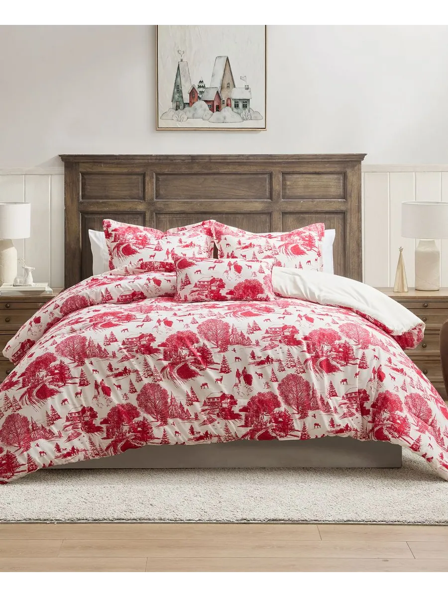 Комплект постельного белья Toile Holiday из 4 предметов, размер Full/Queen Hallmark Bedding — красный