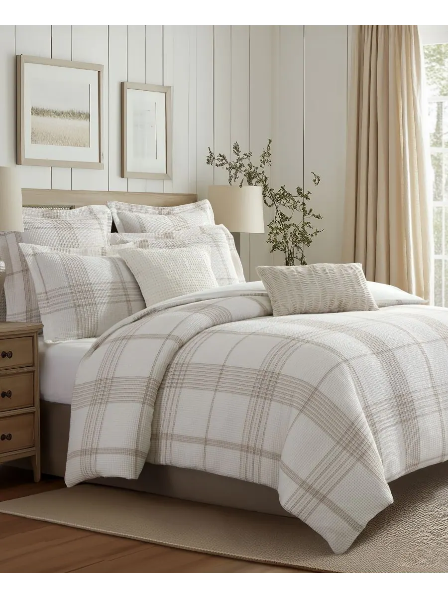 Комплект постельного белья Home Waffle Plaid, 2 предмета, размер Twin Levtex — изображение 2 из 7, тауп