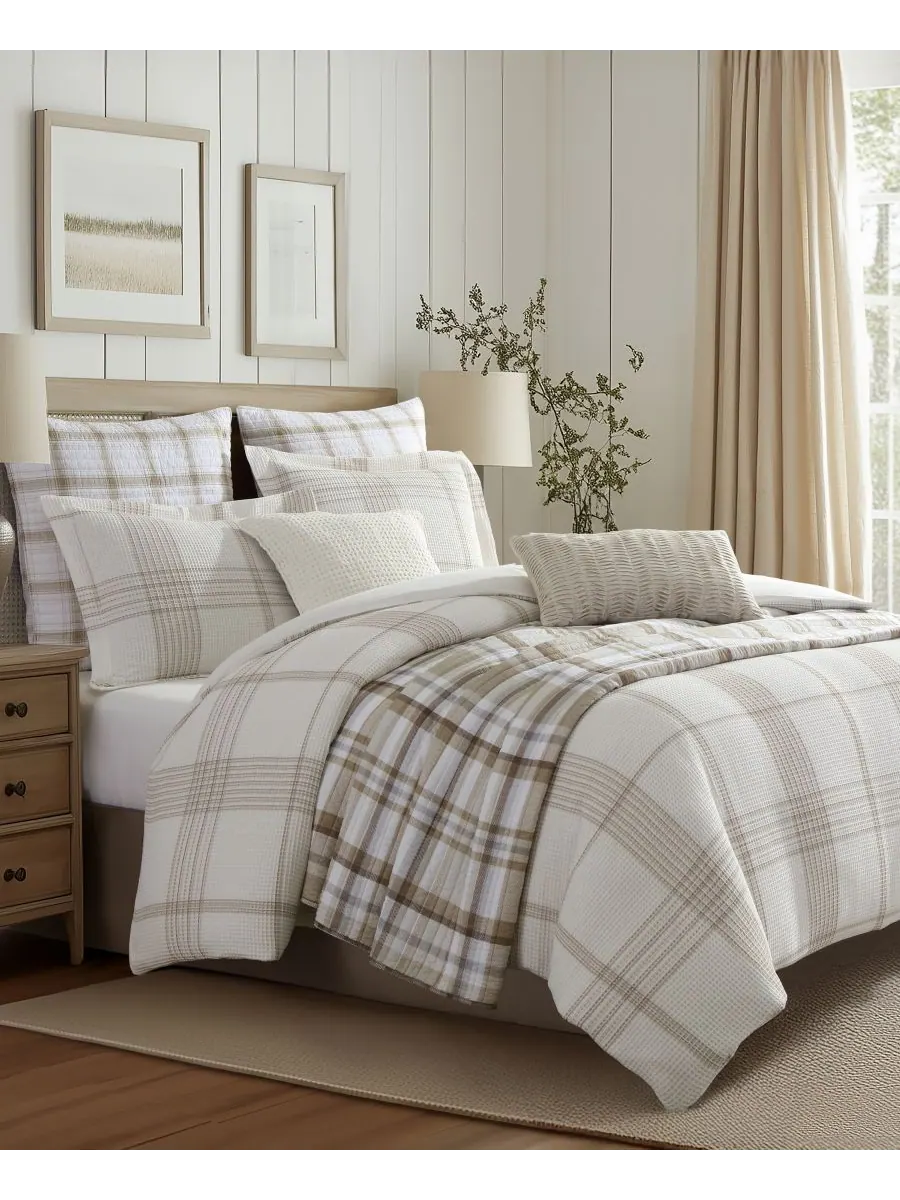 Комплект постельного белья Home Waffle Plaid, 2 предмета, размер Twin Levtex — изображение 4 из 7, тауп