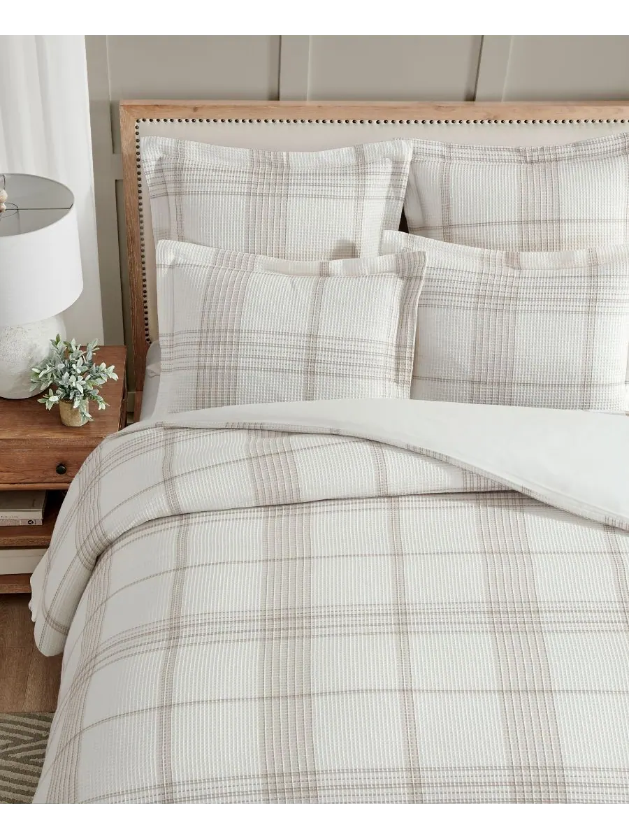 Комплект постельного белья Home Waffle Plaid, 2 предмета, размер Twin Levtex — изображение 5 из 7, тауп